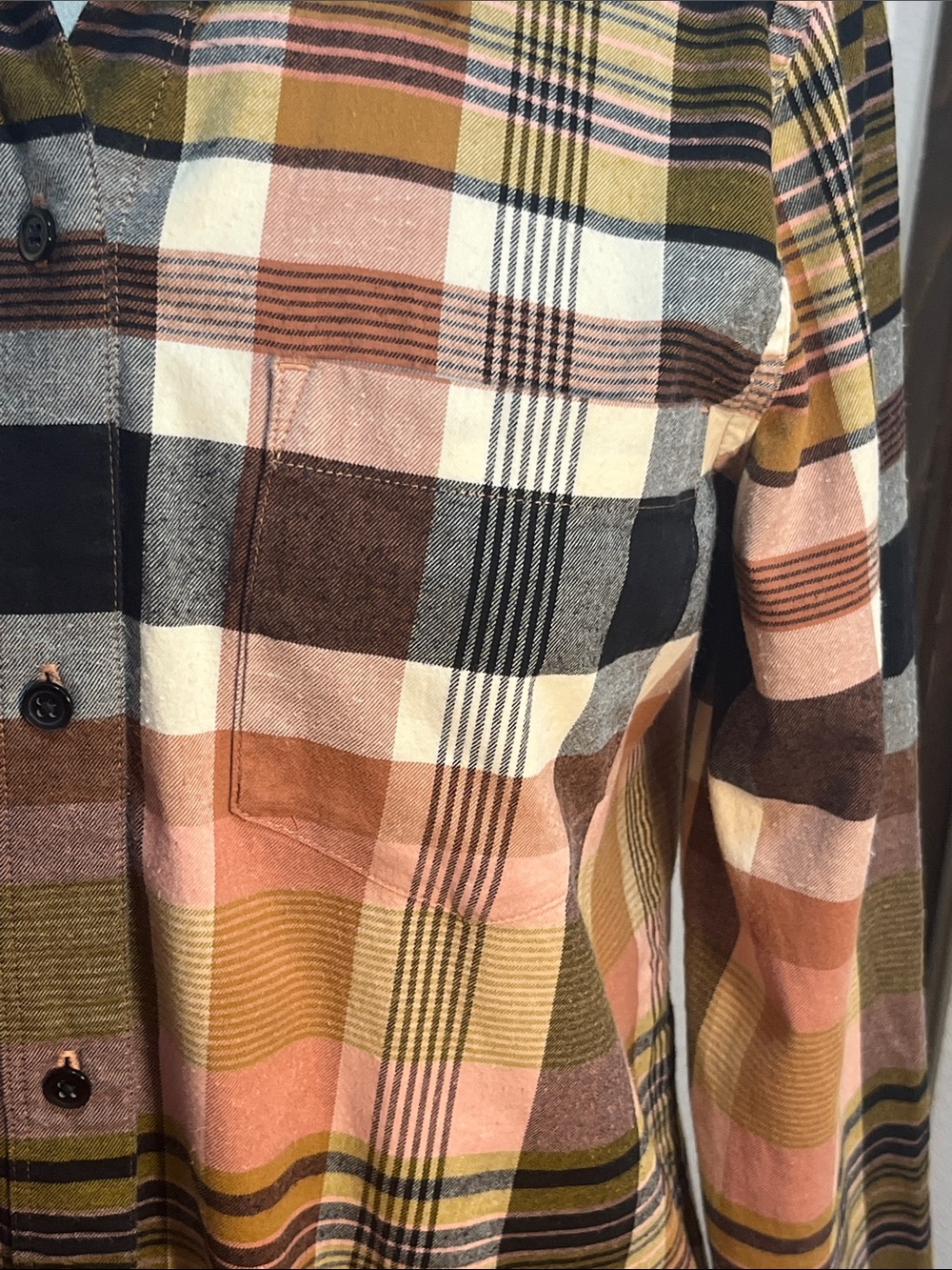 Madewell Plaid Flannel Button Down Shirt M Brown Pink Olive Fall NWOT - Picture 3 of 10